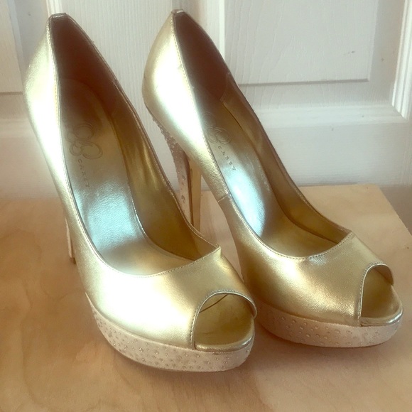 EUC Mariah Carey Gold Stilettos with Rhinestones - Picture 1 of 4